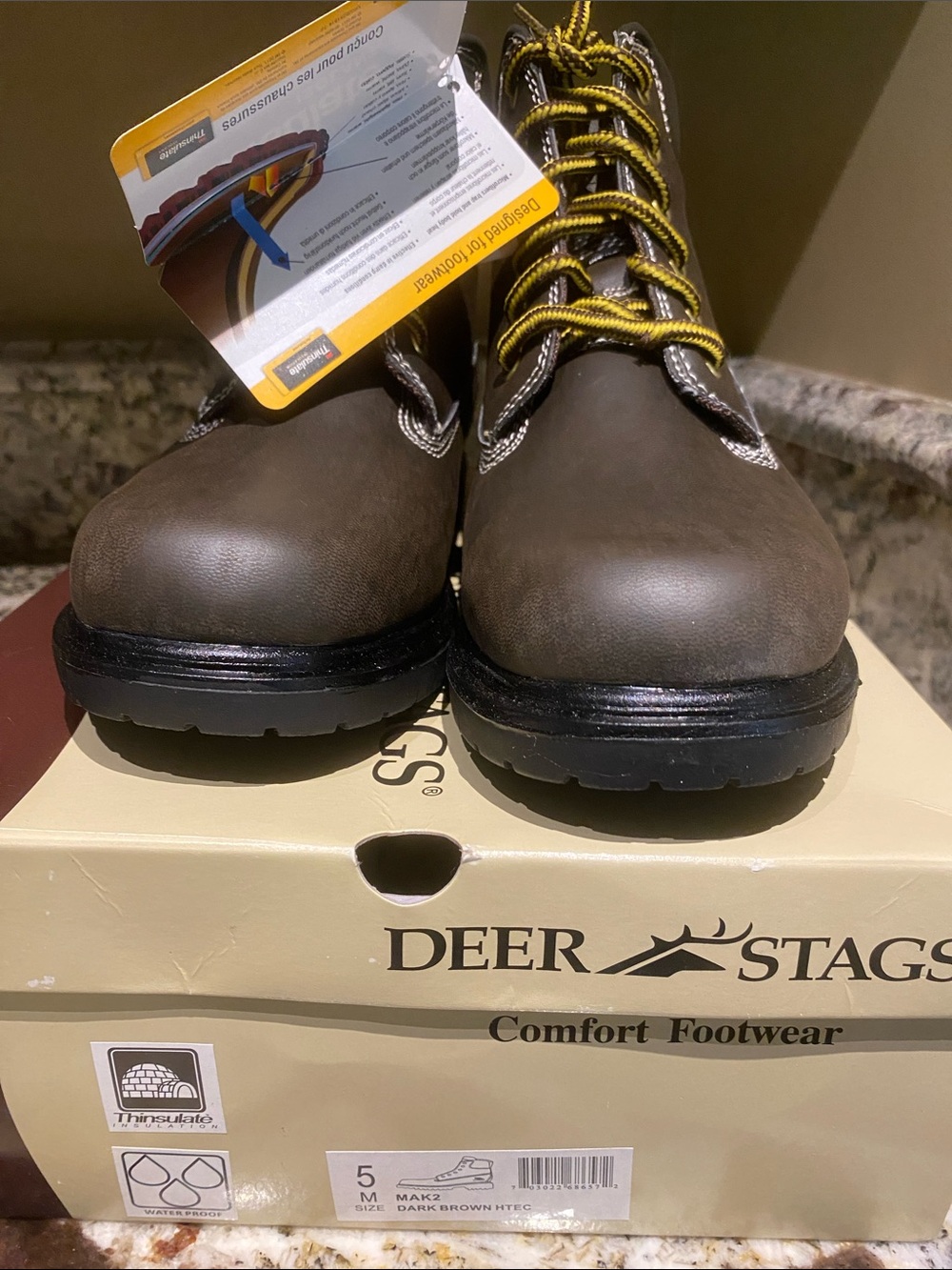 DEER STAGS Dark Brown Work Boots with Yellow Contrast Laces